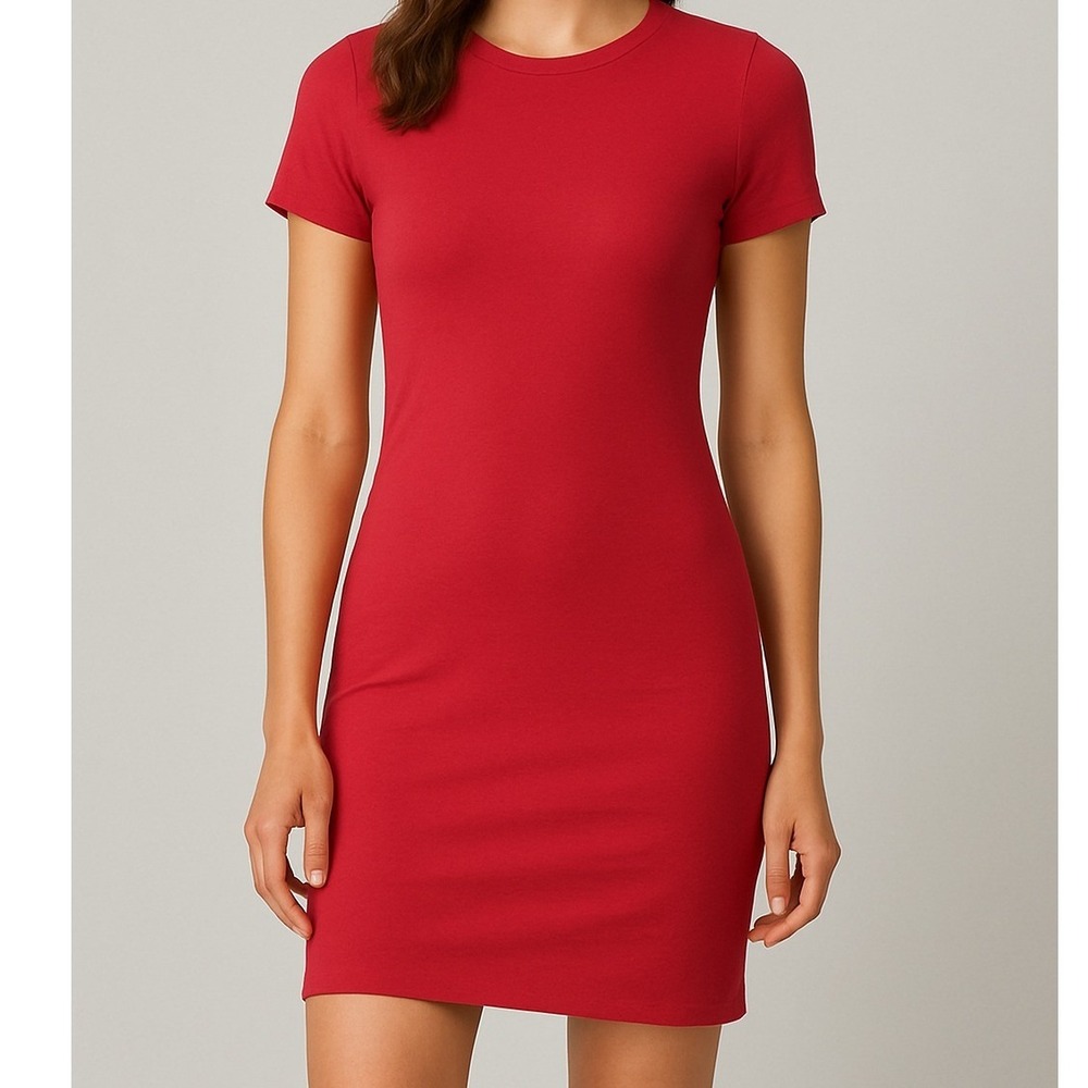 Jordan Red Ruched Sheath T-Shirt Dress Midi Size Medium